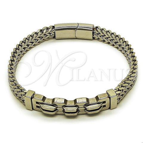 Stainless Steel Solid Bracelet, Square Franco Design, Polished, Steel Finish, 03.461.0005.09 (Thickness, 9 Inches Length)