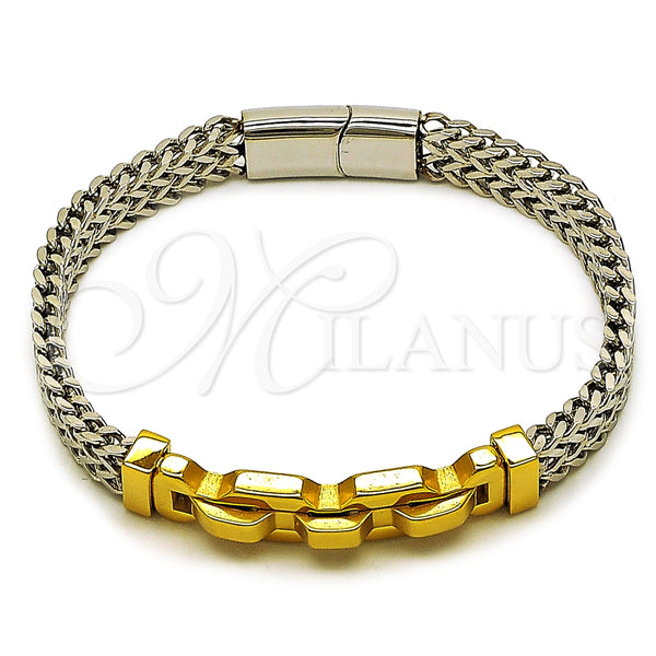 Stainless Steel Bracelet — Solid Bracelet Square Franco Design Polished Two Tone — main product view — SKU 164759 | Acero Inoxidable brazalete — Solid Bracelet Square Franco diseño pulido Two Tone — SKU 164759