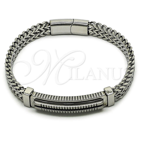 Stainless Steel Solid Bracelet, Square Franco Design, Polished, Steel Finish, 03.461.0007.09 (10 MM Thickness, 9 Inches Length)