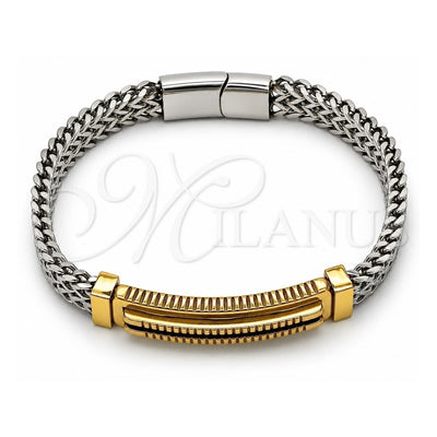 Stainless Steel Solid Bracelet, Square Franco Design, Polished, Two Tone, 03.461.0007.1.09 (10 MM Thickness, 9 Inches Length)
