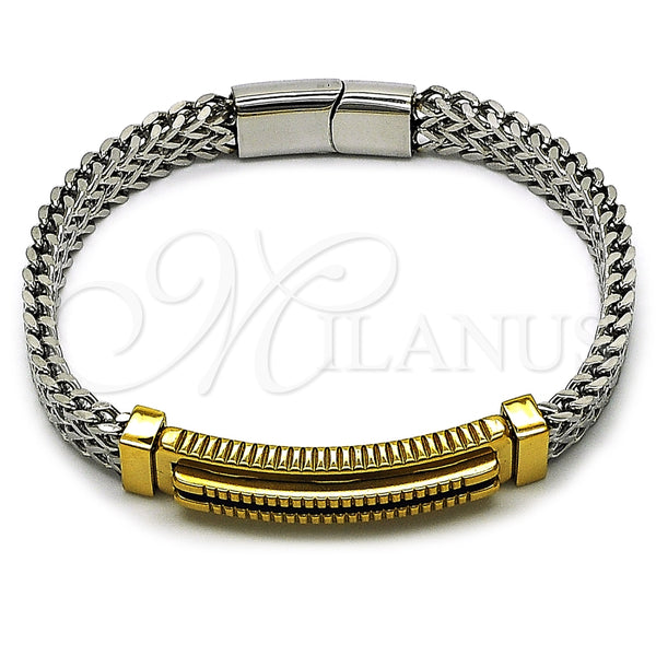 Stainless Steel Bracelet — Solid Bracelet Square Franco Design Polished Two Tone — main product view — SKU 164764 | Acero Inoxidable brazalete — Solid Bracelet Square Franco diseño pulido Two Tone — SKU 164764