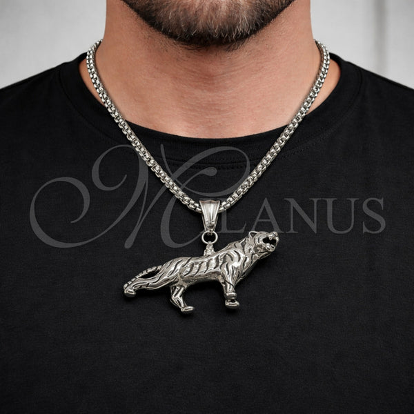 Stainless Steel Necklace — Pendant Necklace Box Design Polished 04. 03 MM — alternate product view — SKU 164766 | Acero Inoxidable collar — Pendant Necklace Box diseño pulido 04. 03 MM — SKU 164766