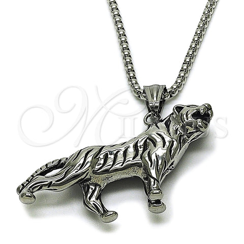 Stainless Steel Pendant Necklace, Box Design, Polished, Steel Finish, 04.461.0002.24 (03 MM Thickness, 24 Inches Length)