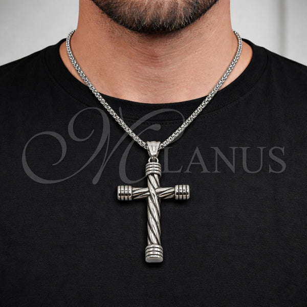 Stainless Steel Necklace — Pendant Necklace Box and Cross Design Polished 04. — alternate product view — SKU 164767 | Acero Inoxidable collar — Pendant Necklace Box and cruz diseño pulido 04. — SKU 164767