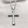 Stainless Steel Pendant Necklace, Box and Cross Design, Polished, Steel Finish, 04.461.0003.24 (03 MM Thickness, 24 Inches Length)