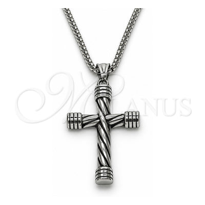 Stainless Steel Pendant Necklace, Box and Cross Design, Polished, Steel Finish, 04.461.0003.24 (03 MM Thickness, 24 Inches Length)