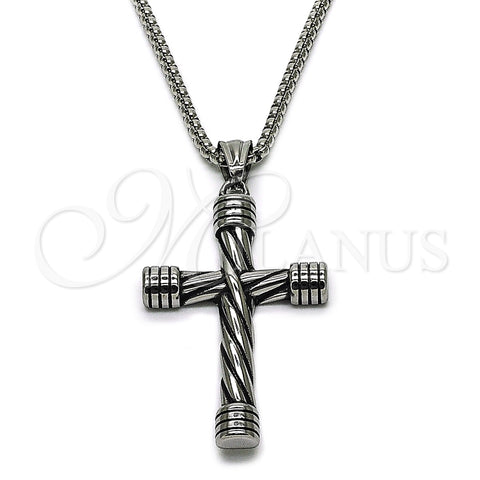 Stainless Steel Pendant Necklace, Box and Cross Design, Polished, Steel Finish, 04.461.0003.24 (03 MM Thickness, 24 Inches Length)