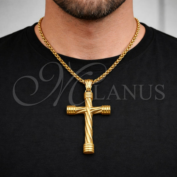 Stainless Steel Necklace — Pendant Necklace Box and Cross Design Polished 04. — alternate product view — SKU 164769 | Acero Inoxidable collar — Pendant Necklace Box and cruz diseño pulido 04. — SKU 164769