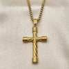 Stainless Steel Pendant Necklace, Box and Cross Design, Polished, Golden Finish, 04.461.0003.1.24 (03 MM Thickness, 24 Inches Length)
