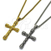 Stainless Steel Pendant Necklace, Box and Cross Design, Polished, Golden Finish, 04.461.0003.1.24 (03 MM Thickness, 24 Inches Length)