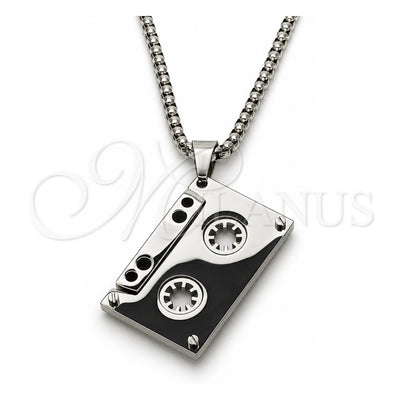 Stainless Steel Pendant Necklace, Box Design, Polished, Steel Finish, 04.461.0005.24 (03 MM Thickness, 24 Inches Length)