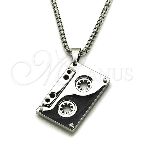 Stainless Steel Pendant Necklace, Box Design, Polished, Steel Finish, 04.461.0005.24 (03 MM Thickness, 24 Inches Length)