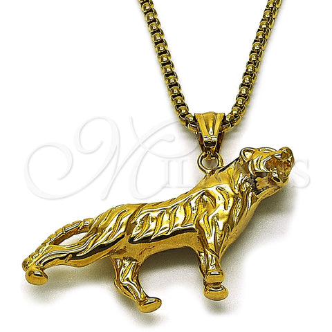 Stainless Steel Pendant Necklace, Box Design, Polished, Golden Finish, 04.461.0002.1.24 (03 MM Thickness, 24 Inches Length)