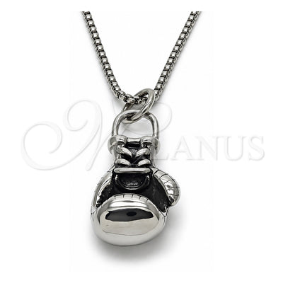 Stainless Steel Pendant Necklace, Box Design, Polished, Steel Finish, 04.461.0006.24 (03 MM Thickness, 24 Inches Length)