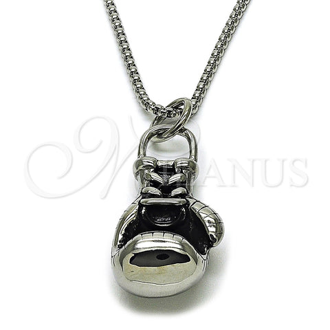 Stainless Steel Pendant Necklace, Box Design, Polished, Steel Finish, 04.461.0006.24 (03 MM Thickness, 24 Inches Length)