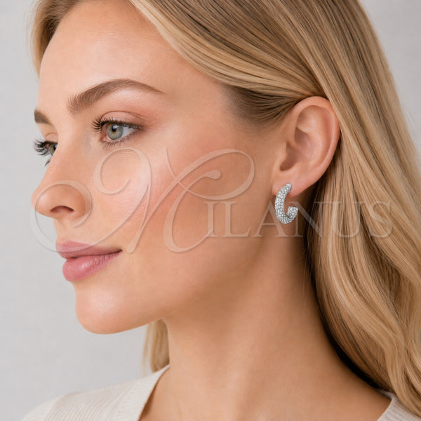 White Gold Filled Hoop Earrings — Small Hoop Rope Design Diamond Cutting 02. — alternate product view — SKU 164796 | Oro Laminado Blanco aretes de aro — Small Hoop Rope diseño Diamond Cutting 02. — SKU 164796
