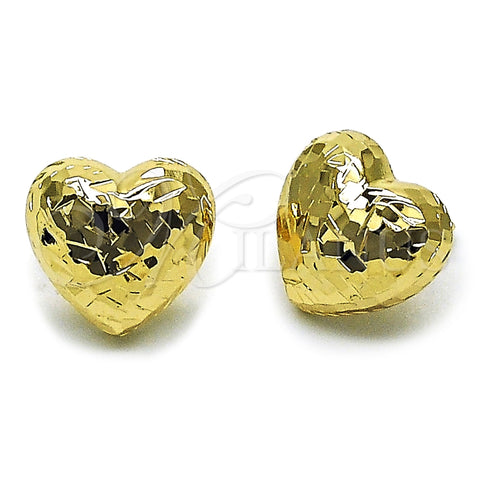 Oro Laminado Stud Earring, Gold Filled Style Heart Design, Diamond Cutting Finish, Golden Finish, 02.163.0429