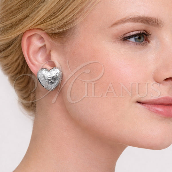 White Gold Filled Ring — Stud Earring Heart Design Diamond Cutting 02. — alternate product view — SKU 164809 | Oro Laminado Blanco anillo — Stud Earring corazón diseño Diamond Cutting 02. — SKU 164809