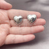 Rhodium Gold Filled Stud Earring, Heart Design, Diamond Cutting Finish, Rhodium Finish, 02.163.0429.1 for wholesale, additional product view 3