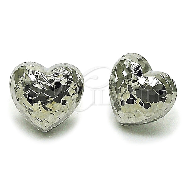White Gold Filled Ring — Stud Earring Heart Design Diamond Cutting 02. — main product view — SKU 164809 | Oro Laminado Blanco anillo — Stud Earring corazón diseño Diamond Cutting 02. — SKU 164809