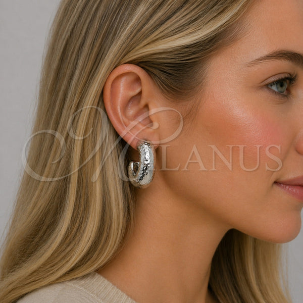 White Gold Filled Hoop Earrings — Medium Hoop Hollow Design Polished 02. — alternate product view — SKU 164826 | Oro Laminado Blanco aretes de aro — Medium Hoop Hollow diseño pulido 02. — SKU 164826
