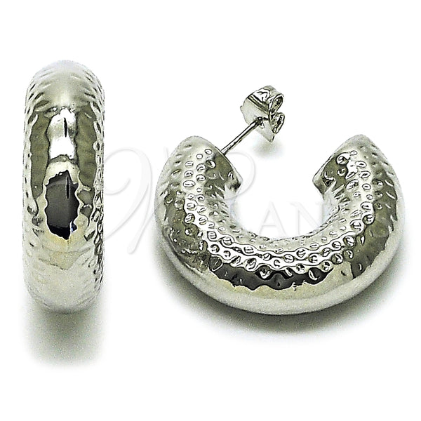 White Gold Filled Hoop Earrings — Medium Hoop Hollow Design Polished 02. — main product view — SKU 164826 | Oro Laminado Blanco aretes de aro — Medium Hoop Hollow diseño pulido 02. — SKU 164826