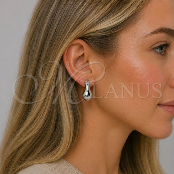 White Gold Filled Hoop Earrings — Medium Hoop Hollow Design Polished 02. — alternate product view — SKU 164830 | Oro Laminado Blanco aretes de aro — Medium Hoop Hollow diseño pulido 02. — SKU 164830