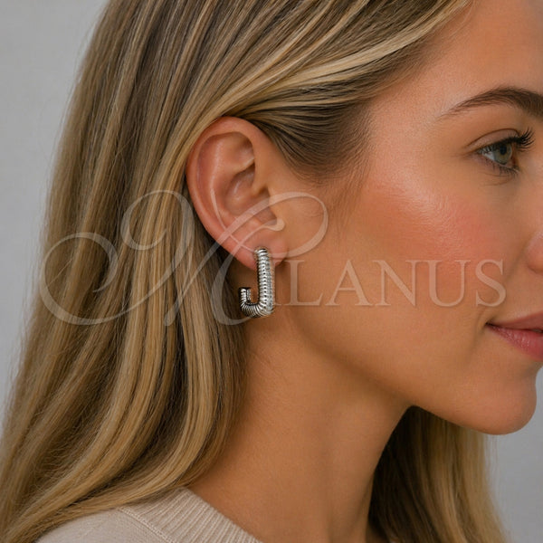 White Gold Filled Hoop Earrings — Small Hoop Hollow Design Polished 02. — alternate product view — SKU 164838 | Oro Laminado Blanco aretes de aro — Small Hoop Hollow diseño pulido 02. — SKU 164838
