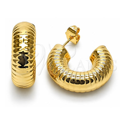 Oro Laminado Stud Earring, Gold Filled Style Hollow Design, Diamond Cutting Finish, Golden Finish, 02.163.0169.25