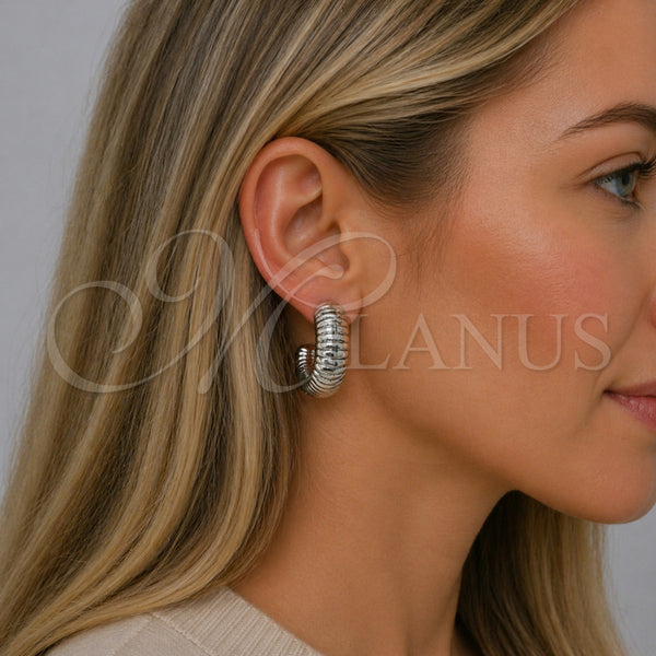 White Gold Filled Ring — Stud Earring Hollow Design Diamond Cutting 02. — alternate product view — SKU 164840 | Oro Laminado Blanco anillo — Stud Earring Hollow diseño Diamond Cutting 02. — SKU 164840
