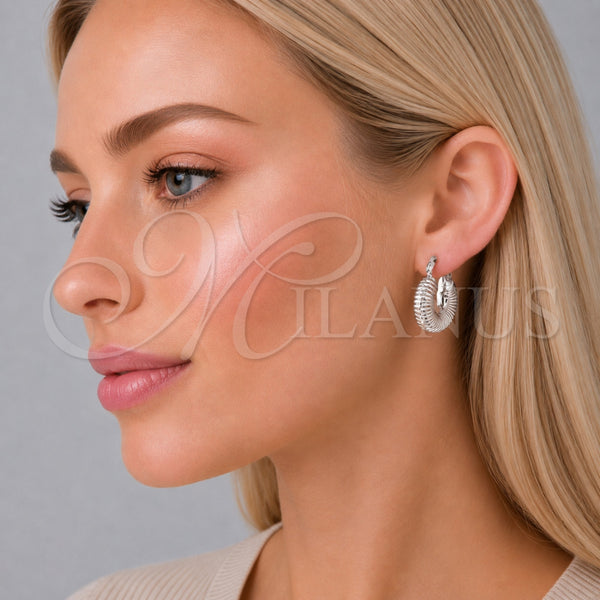 White Gold Filled Hoop Earrings — Small Hoop Hollow Design Polished 02. — alternate product view — SKU 164841 | Oro Laminado Blanco aretes de aro — Small Hoop Hollow diseño pulido 02. — SKU 164841