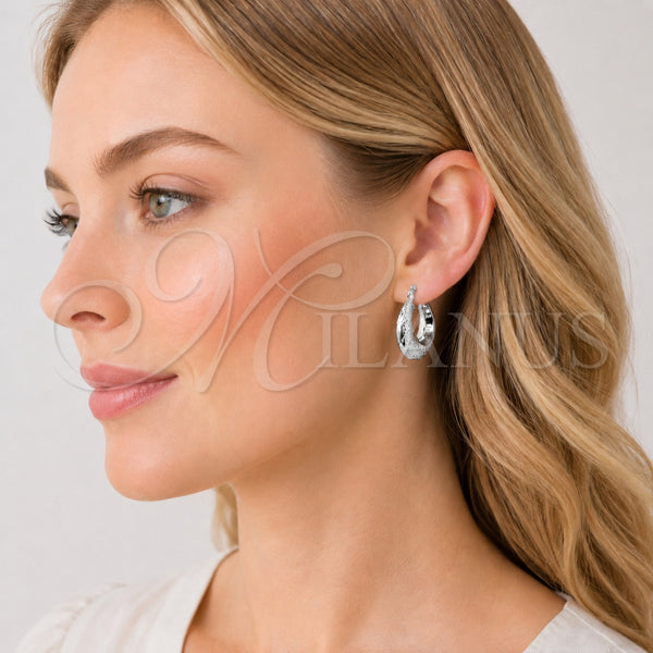 White Gold Filled Hoop Earrings — Small Hoop Hollow Design Diamond Cutting 02. — alternate product view — SKU 164847 | Oro Laminado Blanco aretes de aro — Small Hoop Hollow diseño Diamond Cutting 02. — SKU 164847