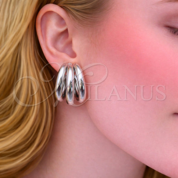 White Gold Filled Hoop Earrings — Small Hoop Hollow Design Polished 02. — alternate product view — SKU 164857 | Oro Laminado Blanco aretes de aro — Small Hoop Hollow diseño pulido 02. — SKU 164857