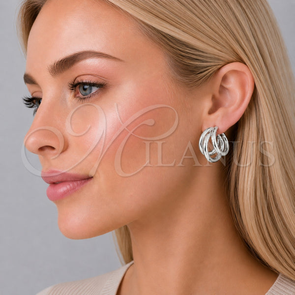 White Gold Filled Hoop Earrings — Small Hoop Hollow Design Polished 02. — alternate product view — SKU 164858 | Oro Laminado Blanco aretes de aro — Small Hoop Hollow diseño pulido 02. — SKU 164858