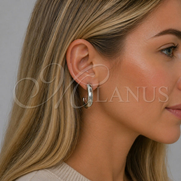 White Gold Filled Hoop Earrings — Small Hoop Hollow Design Polished 02. — alternate product view — SKU 164863 | Oro Laminado Blanco aretes de aro — Small Hoop Hollow diseño pulido 02. — SKU 164863