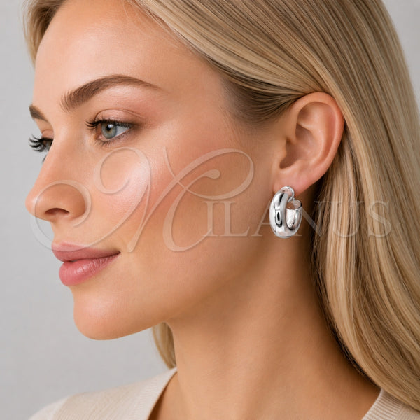 White Gold Filled Hoop Earrings — Medium Hoop Hollow Design Polished 02. — alternate product view — SKU 164864 | Oro Laminado Blanco aretes de aro — Medium Hoop Hollow diseño pulido 02. — SKU 164864