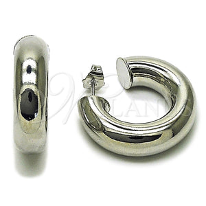 White Gold Filled Hoop Earrings — Medium Hoop Hollow Design Polished 02. — main product view — SKU 164864 | Oro Laminado Blanco aretes de aro — Medium Hoop Hollow diseño pulido 02. — SKU 164864