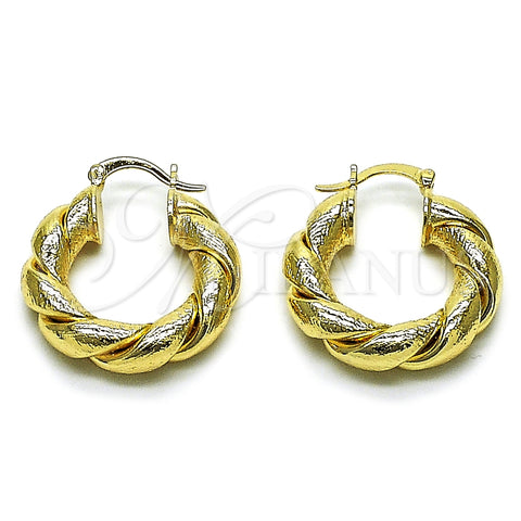 Oro Laminado Medium Hoop, Gold Filled Style Twist and Hollow Design, Matte Finish, Golden Finish, 02.163.0443.25