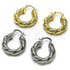Oro Laminado Medium Hoop, Gold Filled Style Twist and Hollow Design, Matte Finish, Golden Finish, 02.163.0443.25