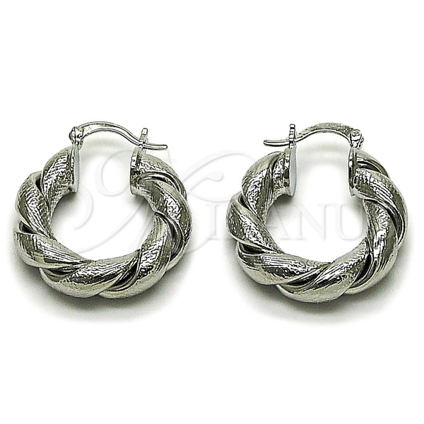 White Gold Filled Hoop Earrings — Medium Hoop Twist and Hollow Design Matte 02. — main product view — SKU 164866 | Oro Laminado Blanco aretes de aro — Medium Hoop Twist and Hollow diseño Matte 02. — SKU 164866