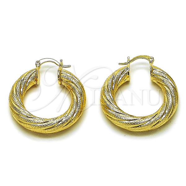 Gold Filled Hoop Earrings — Medium Hoop Hollow Design Matte 02. — main product view — SKU 164867 | Oro Laminado aretes de aro — Medium Hoop Hollow diseño Matte 02. — SKU 164867