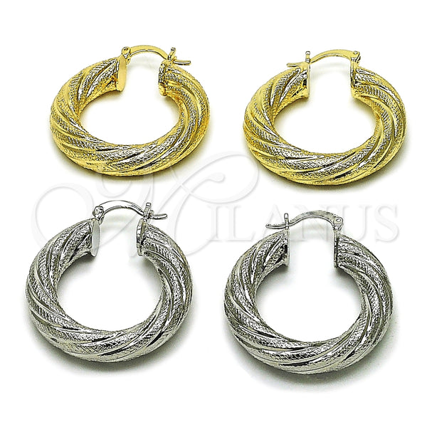 Gold Filled Hoop Earrings — Medium Hoop Hollow Design Matte 02. — alternate product view — SKU 164867 | Oro Laminado aretes de aro — Medium Hoop Hollow diseño Matte 02. — SKU 164867