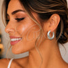 White Gold Filled Medium Hoop, Hollow Design, Matte Finish, Rhodium Finish, 02.163.0444.1.30