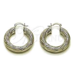 White Gold Filled Hoop Earrings — Medium Hoop Hollow Design Matte 02. — main product view — SKU 164868 | Oro Laminado Blanco aretes de aro — Medium Hoop Hollow diseño Matte 02. — SKU 164868