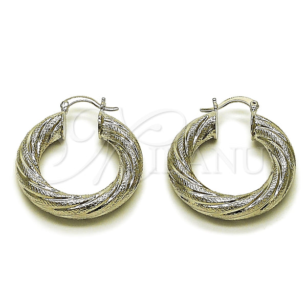 White Gold Filled Hoop Earrings — Medium Hoop Hollow Design Matte 02. — main product view — SKU 164868 | Oro Laminado Blanco aretes de aro — Medium Hoop Hollow diseño Matte 02. — SKU 164868