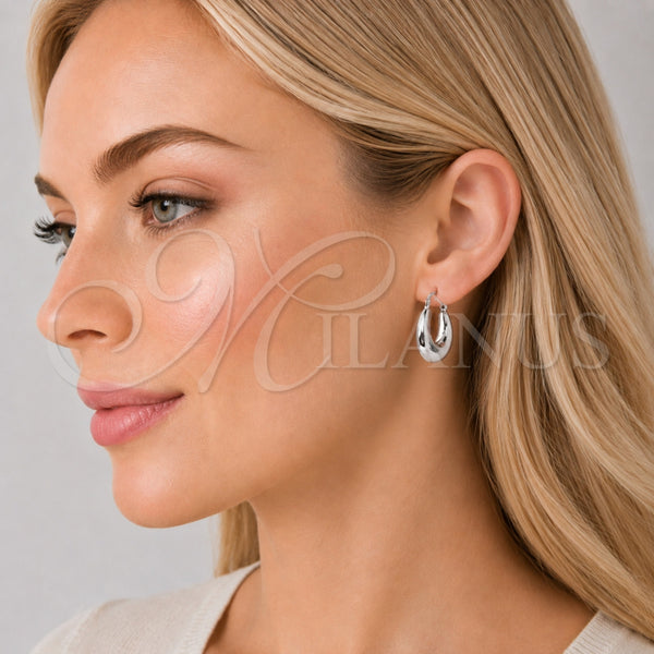 White Gold Filled Hoop Earrings — Small Hoop Hollow Design Polished 02. — alternate product view — SKU 164873 | Oro Laminado Blanco aretes de aro — Small Hoop Hollow diseño pulido 02. — SKU 164873