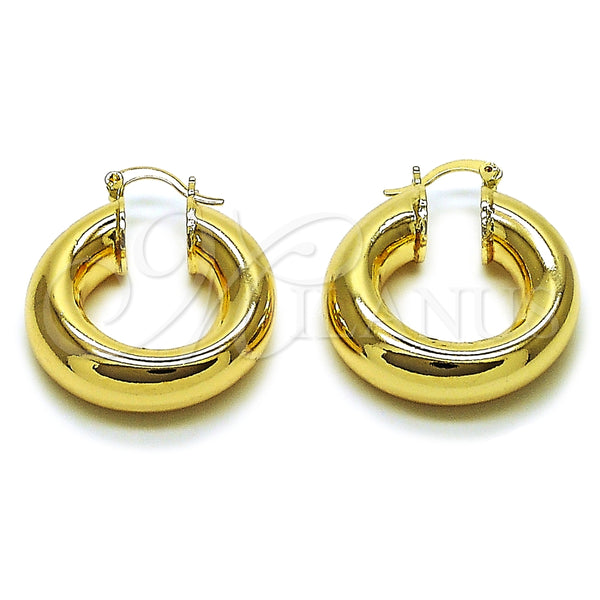 Gold Filled Hoop Earrings — Medium Hoop Hollow Design Polished 02. — main product view — SKU 164876 | Oro Laminado aretes de aro — Medium Hoop Hollow diseño pulido 02. — SKU 164876