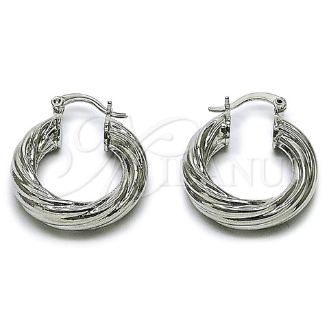 Rhodium Gold Filled Small Hoop, Twist and Hollow Design, Polished, Rhodium Finish, 02.163.0150.1.25