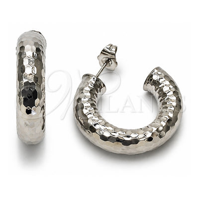 White Gold Filled Medium Hoop, Hollow Design, Diamond Cutting Finish, Rhodium Finish, 02.163.0195.1.30