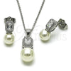 Rhodium Gold Filled Earring and Pendant Adult Set, Ball and Cluster Design, with White Cubic Zirconia and Ivory Pearl, Polished, Rhodium Finish, 10.156.0470.1